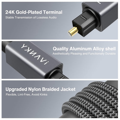 IVANKY Optical Audio Cable 10ft/3M, Long Digital Audio Optical Cable for Soundbar, S/PDIF Toslink Fiber Optic Cord [Braided, Gold-Plated Connector...