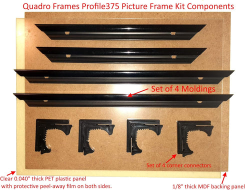 Quadro Frames 7x18 inch Picture Frame, Black, Style P375-3/8 inch Wide Molding...