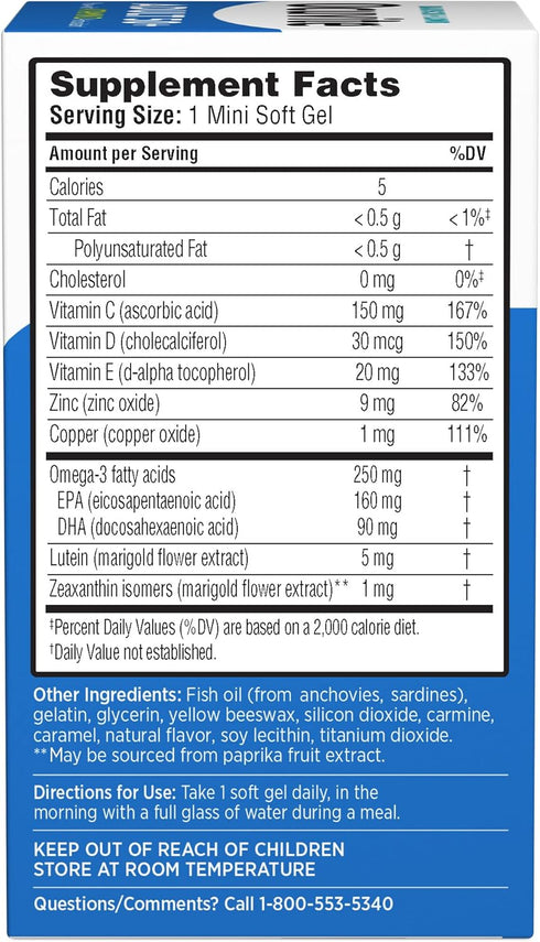 Ocuvite Eye Vitamin & Mineral Supplement, Contains Zinc, Vitamins C, E, Omega 3, Lutein, & Zeaxanthin, Bausch & Lomb Ocuvite Adult 50+ Eye Vitamin...