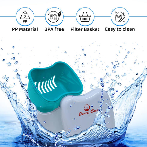Polident 3 Minute Denture Cleaner 84 Tablets Bundle Dentu-Care Premium Denture Box with Strain and Retrieval Tab for Dental Guard, Retainer, False...