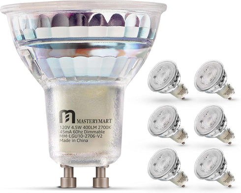 MASTERY MART LED GU10 LED Light Bulbs, 50 Watt Halogen Equivalent, 4.5W Dimmable, MR16 Spot G10 LED Flood Light Bulbs Replacement for Recessed Tra...