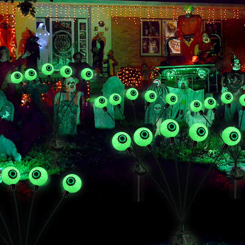 Dazzle Bright Halloween Decorations Outdoor, 2 Pack 12LED Solar Eyeball Pathway Lights, Scary Waterproof Solar Green Firefly Lights for Garden Law...