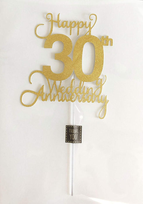 30th Wedding Anniversary Cake Topper, Wedding Anniversary Party Decoration with Premium Gold Glitter...