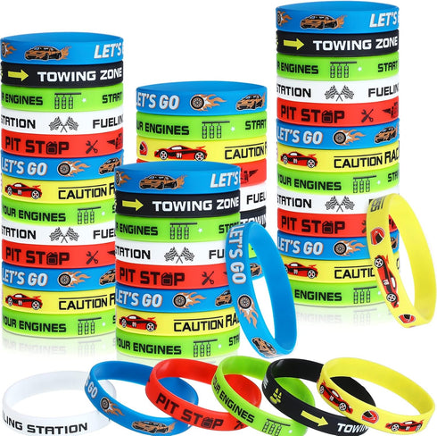 Skylety 24 Pack Race Car Party Favors Race Car Silicone Bracelets Racing Checkered Flag Wristbands Racing Flag Rubber Bracelets Birthday Party Dec...