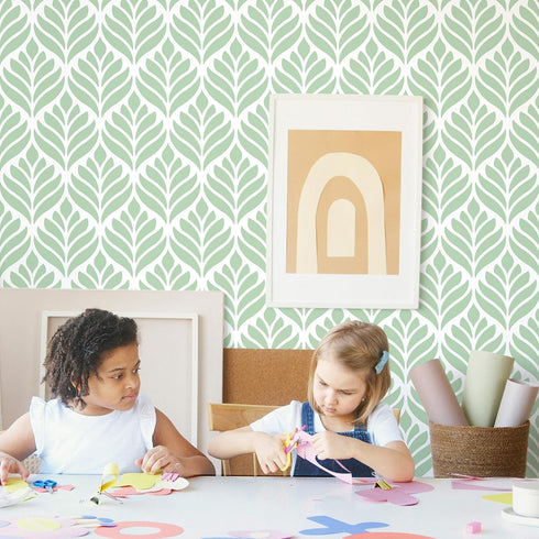 Cohoo Home Green Wallpaper Peel and Stick Wallpaper Boho Contact Paper for Cabinets Modern Self-Adhesive Removable Wallpaper Sage Green White Leaf...