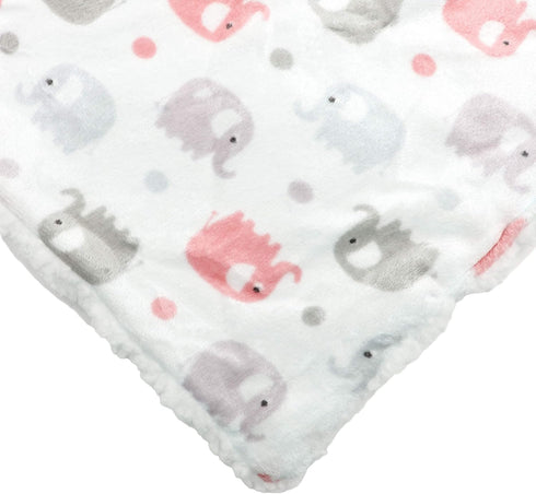 EVERYDAY KIDS Large Ultra Soft Gray and Pink Elephant Minky Baby Blanket for Girls Mink and Sherpa Toddler and Baby Girl Blanket Measures 30 x 40”...