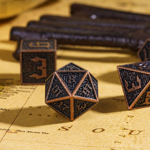 UDIXI Metal DND Dice Maze Carved D&D Dice Set 7PCS Copper Metal Dice with Leather Pouch for Dungeons and Dragons Role Playing Games...