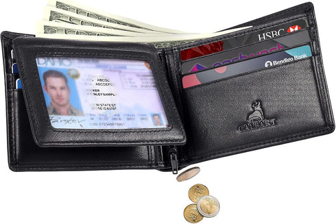 RFID Slim Front Pocket Wallets For Men - Genuine Leather Credit Card Mens Bifold Wallet With 2 ID Windows Zipper Coin Stylish Passcase...