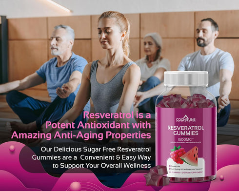 Resveratrol Gummies - Sugar Free Natural Raspberry Watermelon Flavor, 1500mg Resveratrol Supplement for Heart, Brain, Immune Support & Wellness, P...