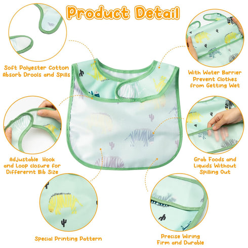 6Pcs Waterproof Toddler Bibs Baby Feeding Bib Set with Crumb Catcher Pocket Infant Adjustable Baby Teething Bib Babies Sleeveless Animals Food Bib...