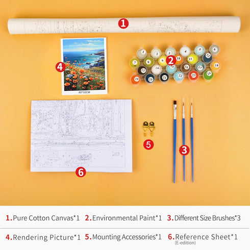 TUMOVO Paint by Number for Adults Flowers Sea Landscape Paint-by-Number Kits Poppies Ocean Kids Adult Paint by Number Sea View DIY Painting by Num...