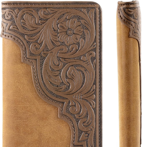 Montana West Western Wallet for Men Long Bifold Wallet with Card Slots Cowboy Vintage Checkbook Wallet MW-611TN...