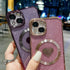 Compatible with iPhone 15 Plus 6.7 Inch Case with Magsafe, Plating Heart Glitter Magnetic Case for Women Girl TPU Camera Protection Back Cover for...
