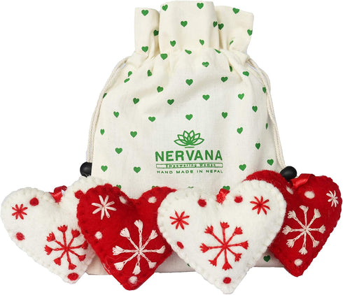 Hearts Christmas Ornaments Set of 4-Snowflake 100% Pure New Zealand Wool Handmade Eco-Friendly Valentine's Day Decor Shower Nursery Decoration Fai...