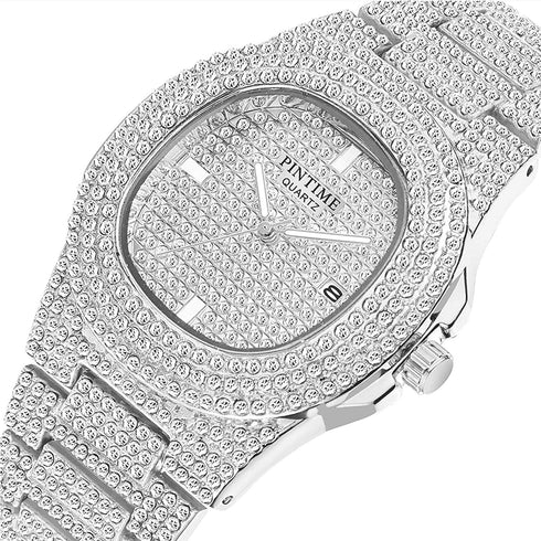 Gosasa Luxury Unisex Watches Crystal Diamond Stainless Steel Watches Quartz Calendar Big Face Wrist Watch for Women Men...