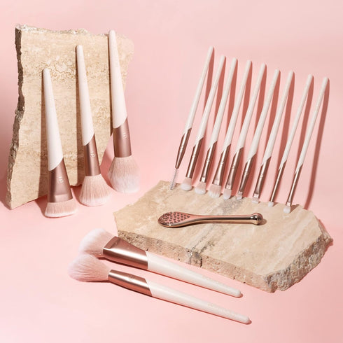 EcoTools Luxe Natural Elegance Professional Face Makeup & Foundation Brush Set, Premium Brush Kit For Face, Cheek, & Eye Makeup, Synthetic Makeup ...