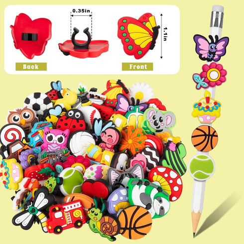 Pencil Clip Topper, 50 Pcs Different Pencil Topper Decoration, Cute Pencil Charms for Kids Students School Gifts Classroom Rewards...