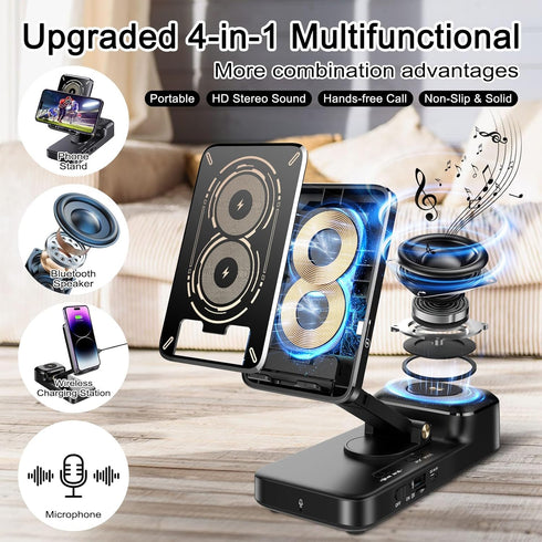 Gifts for Men Women, Bluetooth Speaker with Wireless Charging & Phone Stand, HD Surround Sound Speaker, Cool Gadget Gifts for Men Women Dad Mom Bi...