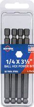 Mayhew Tools 19522-4 USA SAE Ball Hex Power Bit, 1/4 x 3.5", 4-Pack...