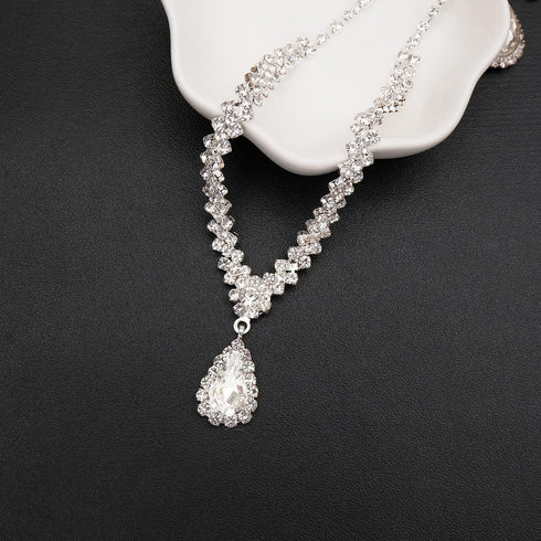 Bride Crystal Necklace Earrings Bracelets Set Bridal Wedding Jewelry Sets Bride Bridesmaid Prom Costume Jewelry Set for Women...
