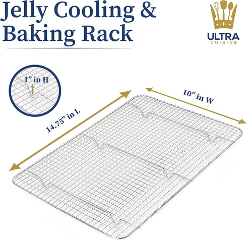 Ultra Cuisine Stainless Steel Baking Rack - 10x14.75 inch Jelly Roll Pan Rack - Grill Rack - Baking Sheet - Oven Safe - Dishwasher Safe - Heavy Du...