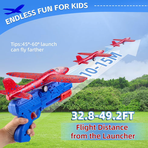 Toy Airplane, 3 Pack Airplane Launcher Toys 2 Flight Mode Glider Plane Outdoor Toys for Kids Ages 3 4 5 6 7 8 9 10 11 12 Year Old Boys & Girls Bir...