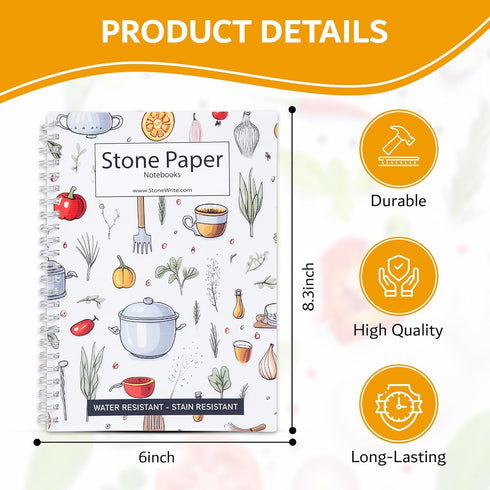 Waterproof Cooking Notebook - For Grocery Lists or a Recipe Book to Write in Your Own Recipes - Chefs - Cooks - Bakers - All Cooking Fans - 50 She...
