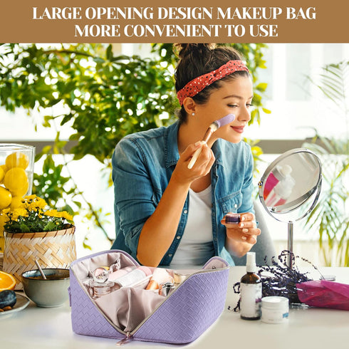 SFXULIX Large Capacity Travel Cosmetic Bag - Makeup Bag, PU Leather Waterproof Cosmetic Bag, Women Portable Travel Makeup Bag With Handle and Divi...