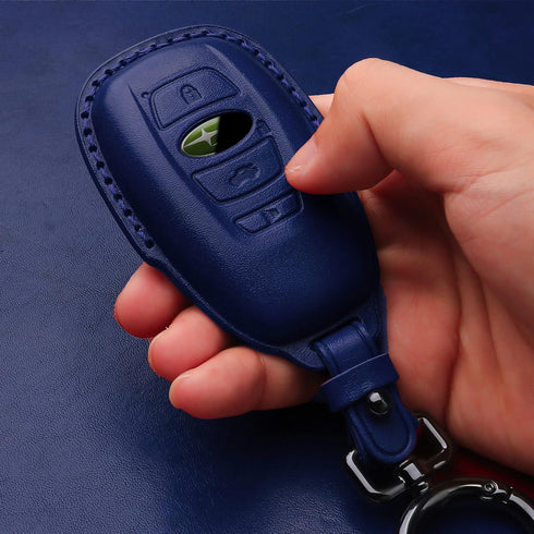 Tukellen Compatible with Subaru Leather Key Fob Cover with Keychain Fit for WRX Outback Ascent Forester Crosstrek Legacy Impreza Smart Remote, Gen...