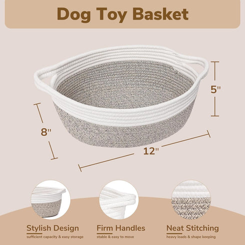 Goodpick Small Basket for Organizing, Dog Basket, Woven Storage Basket with Handles, Small Gift Basket Cute Basket for Decor 12"X 8" X 5" Mixed Br...