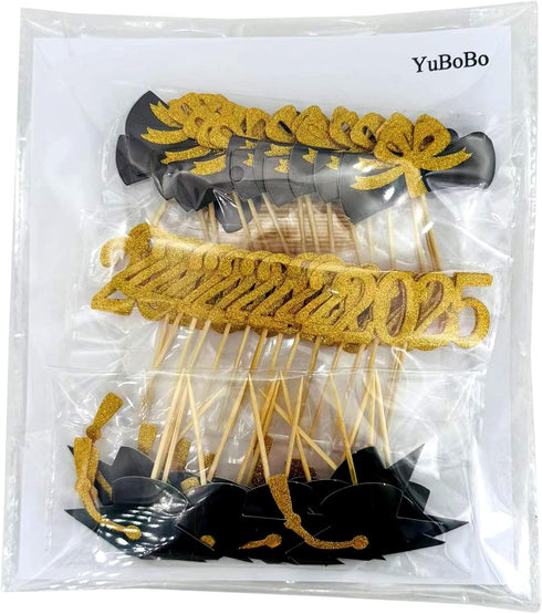 2025 Graduation Cupcake Toppers, 48 PCS Food/Appetizer Picks For Graduation Party Mini Cake Decorations, Diploma, 2025, Grad Cap Set 48 Pieces (01...