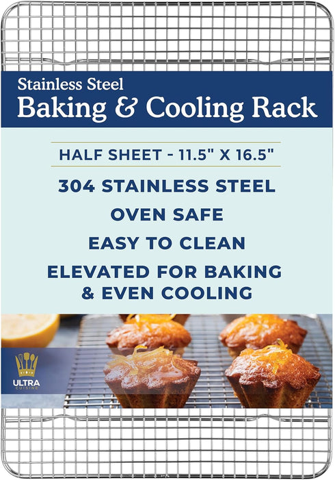 Ultra Cuisine Heavy Duty Cooling Rack for Cooking and Baking - Professional Grade Premium100% Stainless Steel Baking Rack & Wire Cooling Mesh for ...