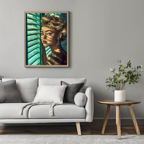 Posterizer 1 pcs-glamorous woman against window blinds portrait -3-Photography Art-Retro Art-Decorations for Bedroom, Office, Living Room - unfram...