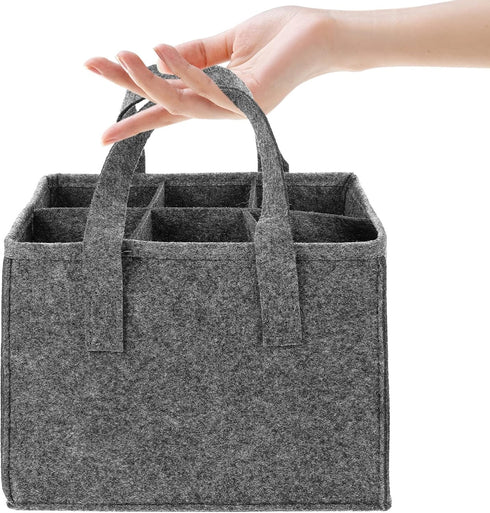 6 Bottle Wine Carrier Tote Reusable Grocery Bags for Travel Camping Picnic Wine Lover Vacation Picnic Dinner Party Storage Organizers Grey...