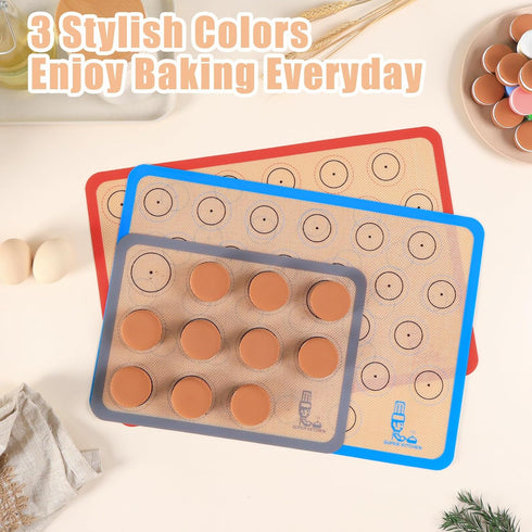 Silicone Baking Mat Macaron - Set of 3 (2 Half Sheet Liners and 1 Quarter Sheet), Non Stick Silicon Cookie Oven Liner For Macaroons, Bake Pans, Pi...