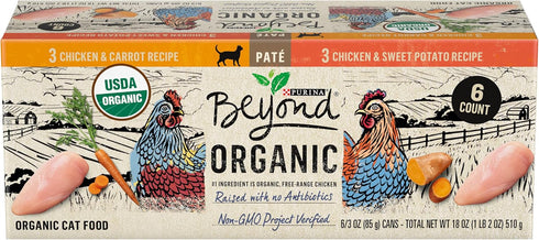 Purina Beyond Organic Pate Wet Cat Food Variety Pack, Organic Chicken Adult Recipes - (Pack of 6) 3 oz. Cans...