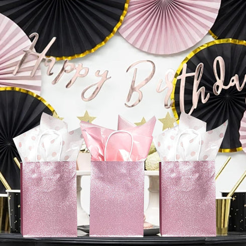 LIAPAWPAW 30 Sheets Pink Tissue Paper for Gift Bags, Metallic Gift Wrapping Tissue Paper Bulk, Cute Polka Dot Star Art Tissue for Girl's Birthday ...