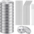 26 PCS Regular Mouth Mason Jar Lids With Straw Hole - 70MM Canning Caps for Drinking and Food Storage, Silver Tinplate With Silicone Ring, Straws,...