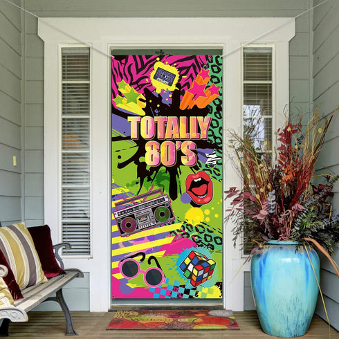Totally 80's Door Cover, Large Fabric 80's Hip Hop Sign Graffiti Backdrop, Party Retro Decoration Banner for Theme Party Supplies Favors, 78.7 x 3...