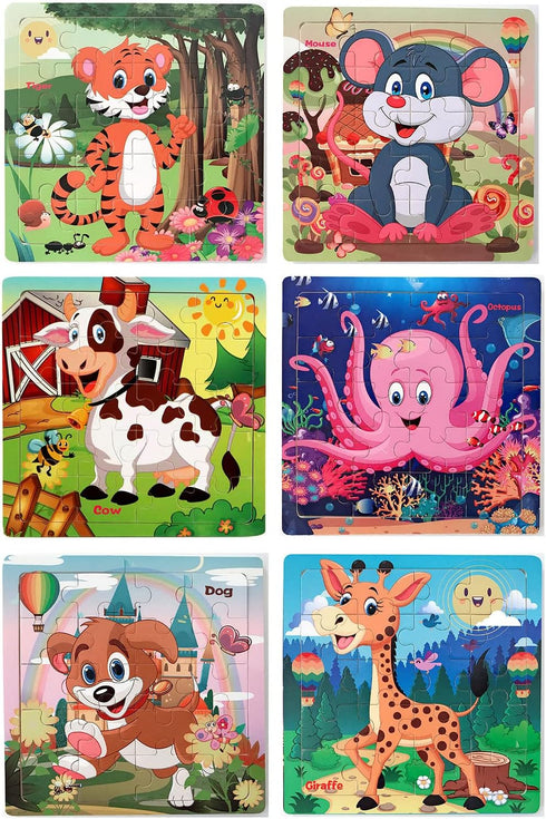 Puzzles for Kids Ages 3-5 Year Old 20 Piece Colorful Wooden Puzzles Set of 6 Vibrant Theme Brain Development Learning Toys Set for Boys and Girls ...