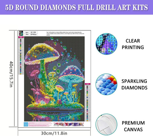 Generic Mushroom Diamond Art Painting Kits for Adults - 5D Round Full Drill Mushroom Diamond Dots Paintings for Beginners,DIY Mushroom Diamonds Ge...