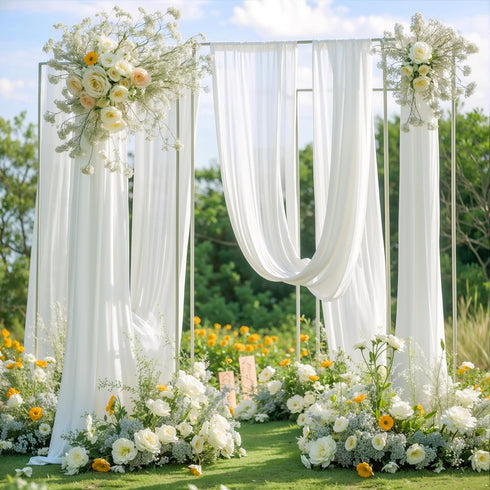PARTISKY Wedding Arch Draping Fabric,1 Panel 18FT White Drapes Chiffon Fabric Drapery Decorations for Ceremony Reception Party Ceiling Backdrop...