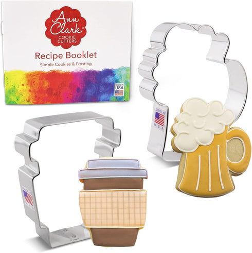 Drinks Cookie Cutters 2-Pc. Set Made in the USA by Ann Clark, Latte Cup, Beer Stein...