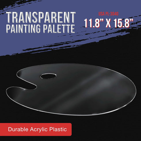 U.S. Art Supply 11.8" x 15.8" Clear Oval-Shaped Acrylic Painting Palette - Thick Transparent Plastic Artist Paint Color Mixing Tray - Non-Stick, E...