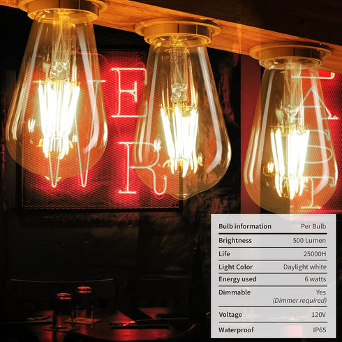 Brightown Led Edison Bulbs - 4 Packs E26 Dimmable 60 Watt Equivalent 6W LED Bulbs, 2700K Amber Bulbs Vintage Warm White Light Bulbs, 470 Lumens...