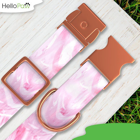 Pink with Rose Gold - Premium Nylon Dog Collar with Metal Buckle - Vibrant Colors and Beautiful Designs - Adjustable Collars for Small Medium Larg...