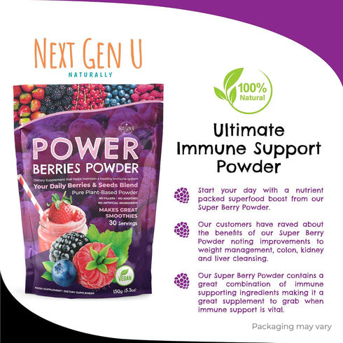 Next Gen U Super Berry Powder 150g, Immune Support Food Supplement, Superfood Berries Smoothie Mix for Shakes, Detox & Healthy Boost for Juice Bev...