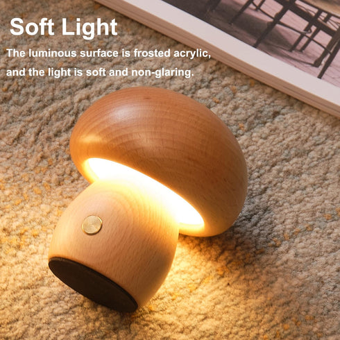 Wooden Mushroom Lamp, Portable Cordless Small Lamp, Rechargeable Battery Operated Lamp,Stepless Dimming, Night Light for Birthday Gifts...