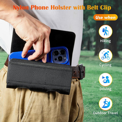 BECPLT Nylon Belt Holster Case Cell Phone Pouch Belt Holder Phone Holster Cover with Clip for iPhone 15 Pro Max 15 Plus 14 Pro Max 13 Pro Max Sams...