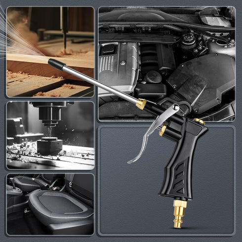 High Volume Air Blow Gun with Brass Adjustable Air Nozzle, Industrial Air Blower Gun with 2 pcs Steel Extensions and 13.7 Inch Universal Blow Hose...
